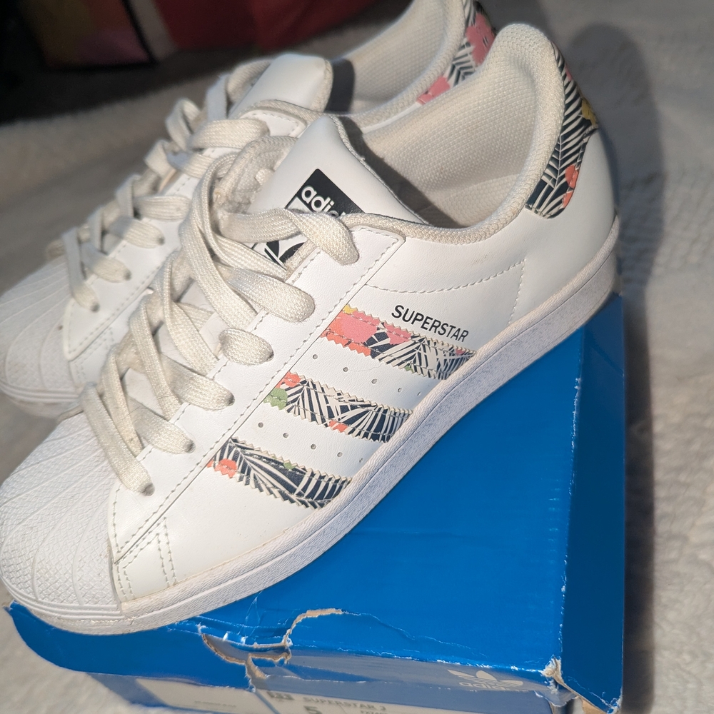 adidas Superstar Women's White Sneakers with Floral Accent
